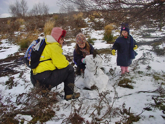 Gill, Rowan, Lola and snowman