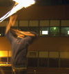Fire juggler outside Sheffield University Students' Union