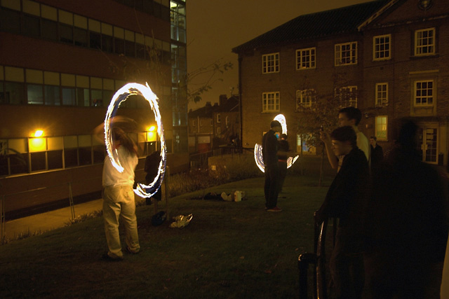 Fire-spinning outside Sheffield University Students' Union