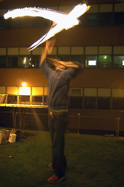 Fire juggler outside Sheffield University Students' Union