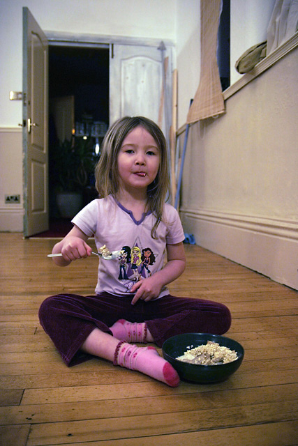 Lola eating her cereal (something she does as often as possible)