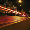 Red car light trail at night, Barber Road Sheffield